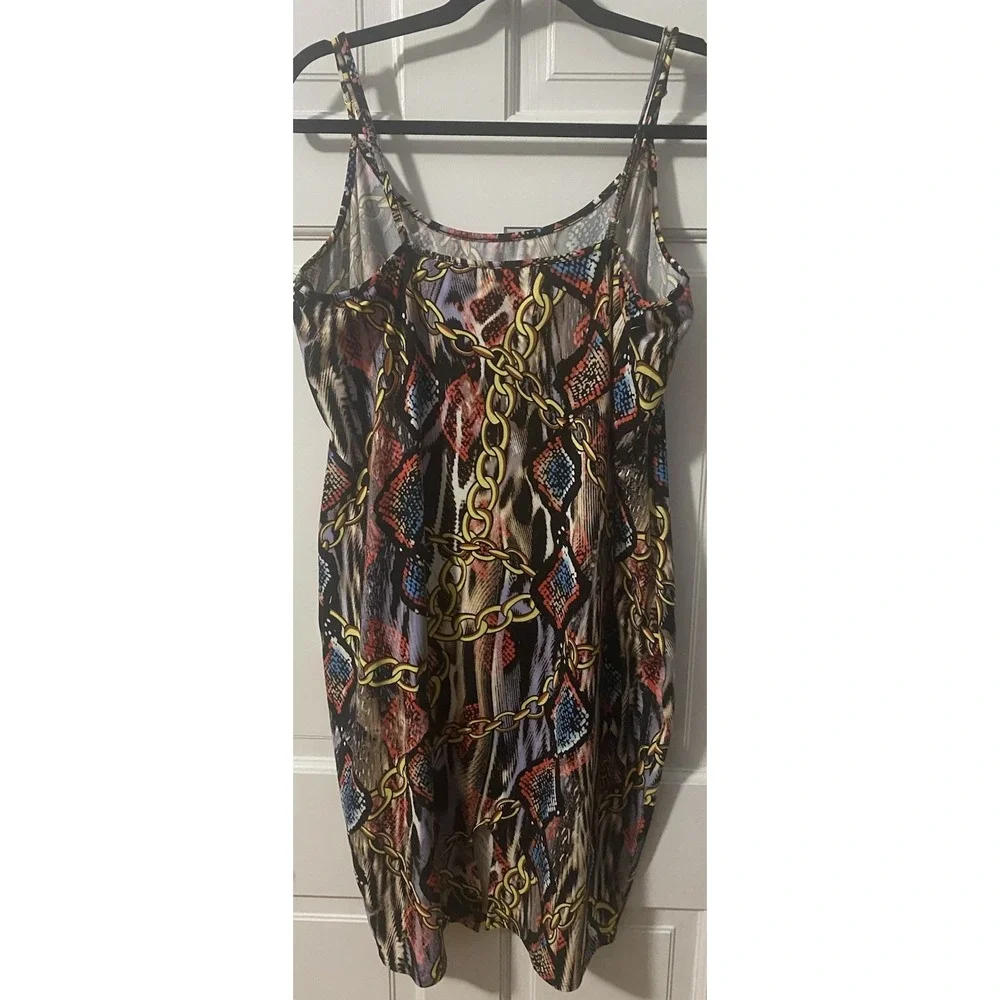 Love J 2X Sleeveless A-Line Dress Chain Print Abstract Stretch Swing Plus Size - Picture 3 of 10